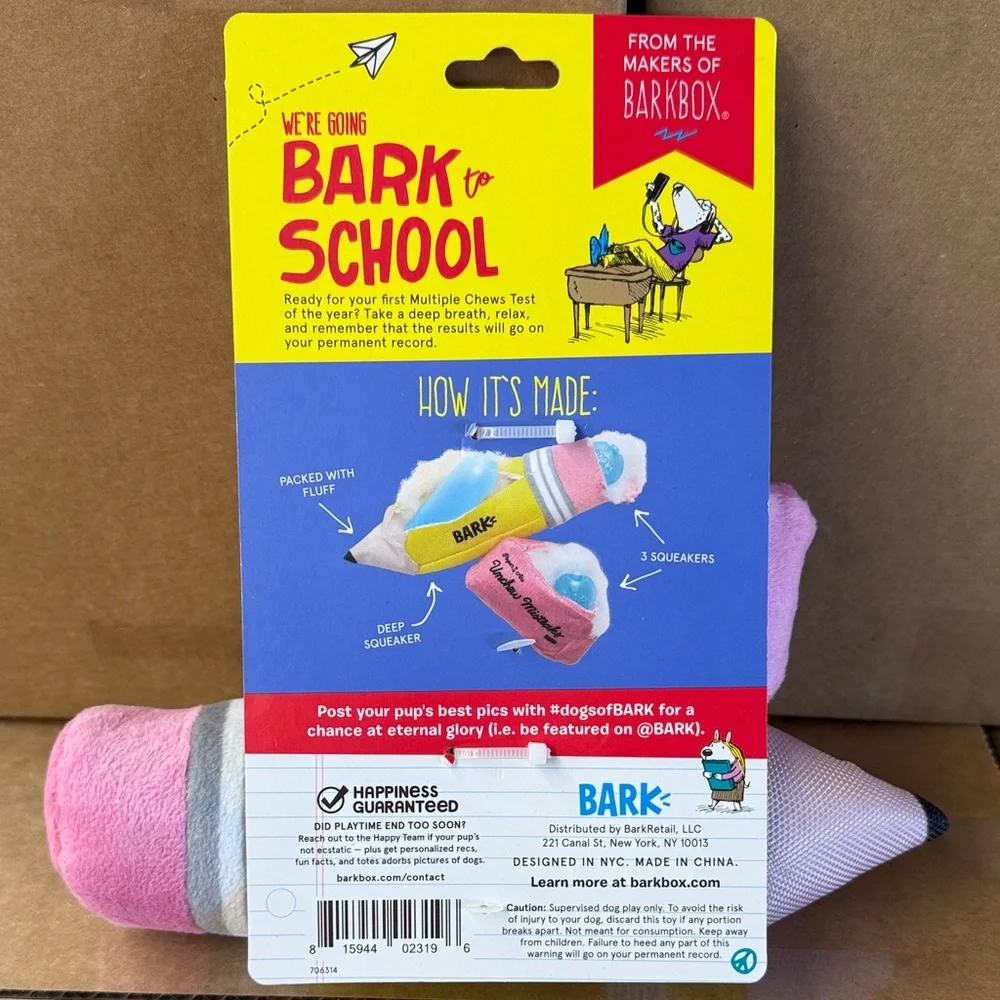 Bark - Bark to School Dog Toy Set - Pink and Yellow
